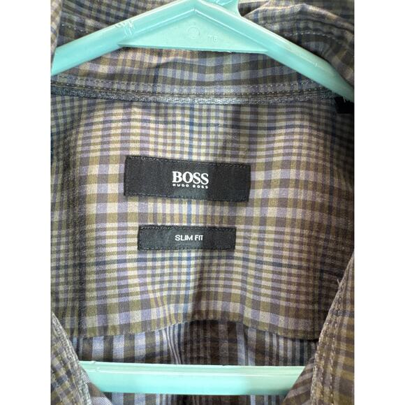 Hugo Boss Mens Slim Fit Long Sleeve Button Up Tartan Plaid Shirt Size Medium - Picture 2 of 4